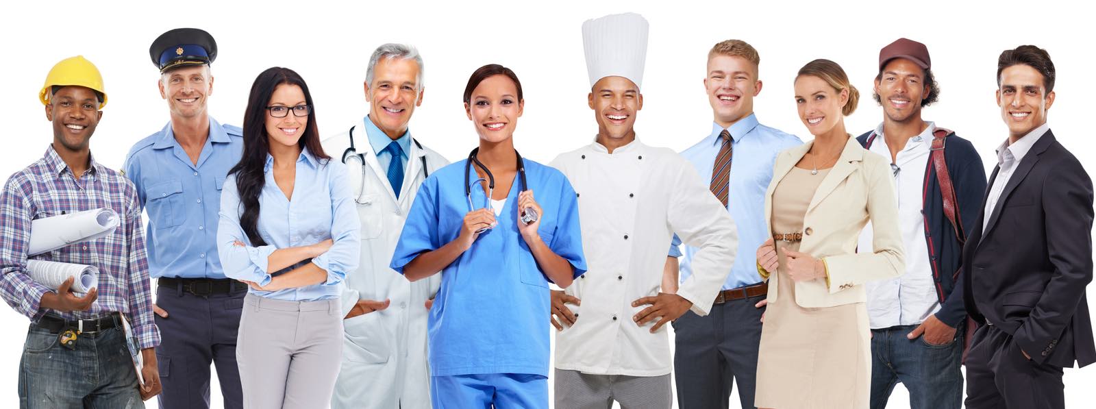 group of professionals in various careers