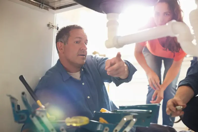 plumber helping homeowner