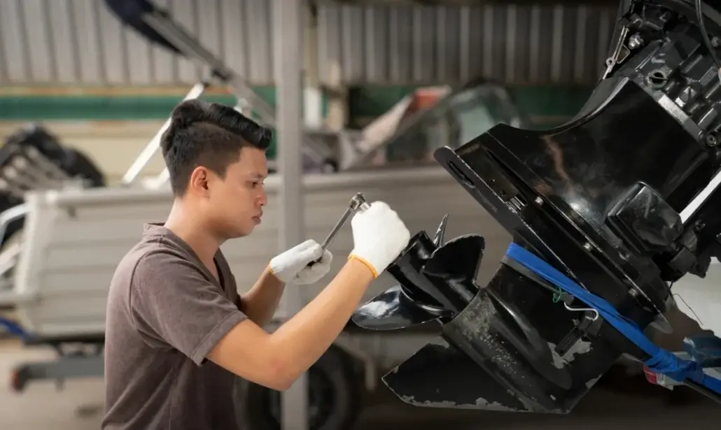 working on a boat engine