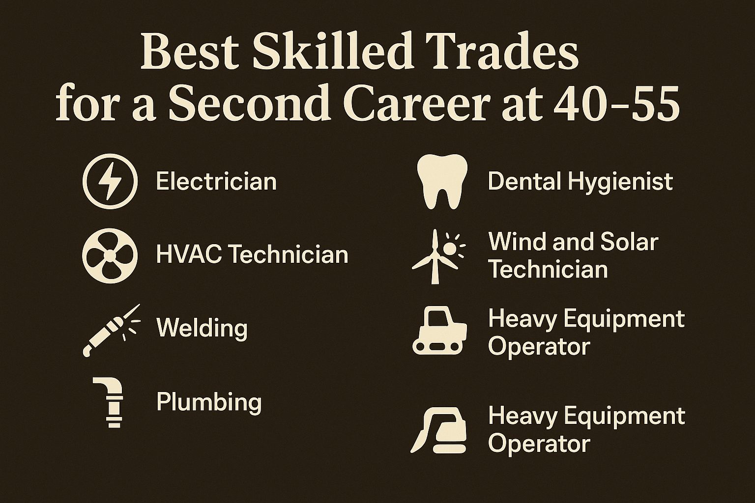 Best Skilled Trades for a Second Career for Workers Age 40–55: 